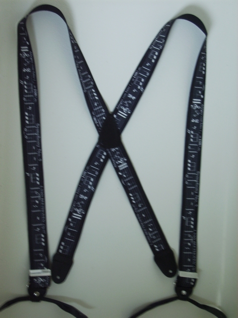 BUTTON-ON WHITE MUSIC SCORE ON BLACK 1 1/2 inches wide x 48 inches long. UB120N48MUBK